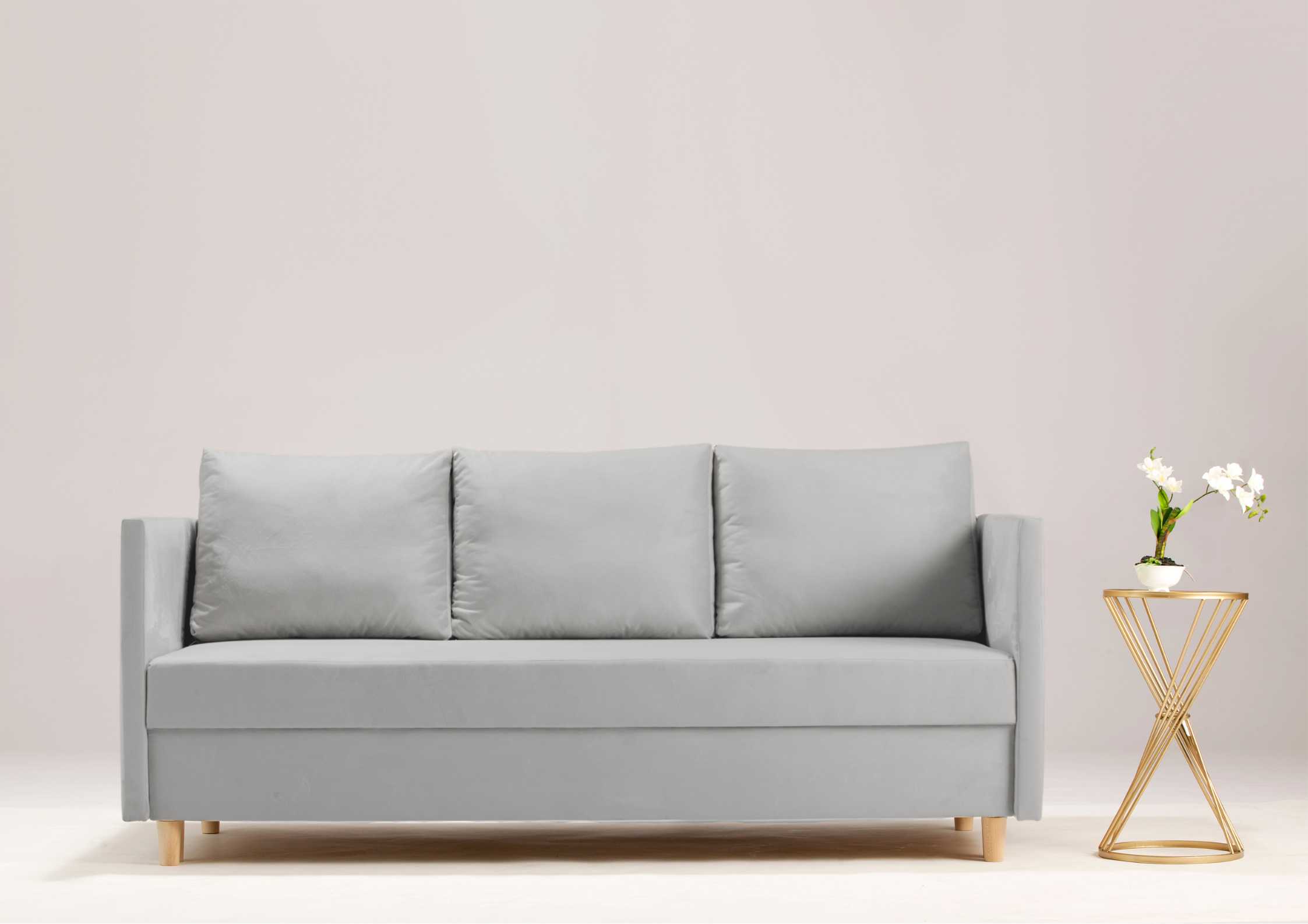 Mała sofa rozkładana w kolorze szarym